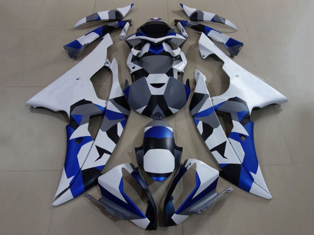 Carenado Moto Yamaha YZF R6 2008-2016 - Blanco Azul Gris Camouflage