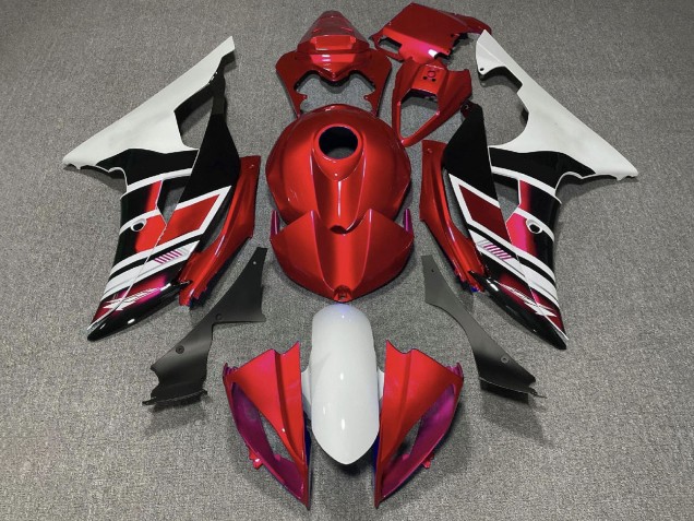 Carenado Moto Yamaha YZF R6 2008-2016 - Blanco Rojo Negro Brillante Raya