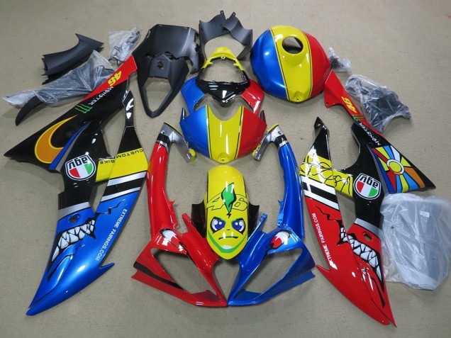 Carenado Moto Yamaha YZF R6 2008-2016 - Azul Amarillo Rojo Negro Tiburón