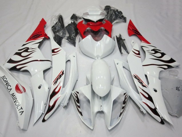 Carenado Moto Yamaha YZF R6 2008-2016 - Blanco Rojo Negro Llama