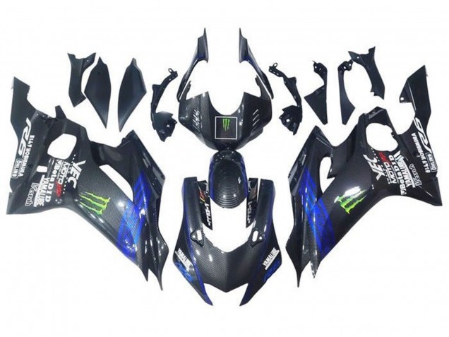 Carenado Moto Yamaha YZF R6 2017-2023 - Azul Negro Falso FibraCarbono Verde Monstruo