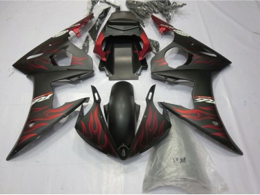 Carenado Moto Yamaha YZF R6 2005 - Negro Mate Rojo Mate Llama