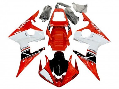 Carenado Moto Yamaha YZF R6 2003-2004 - Rojo Blanco Negro Brillante Raya
