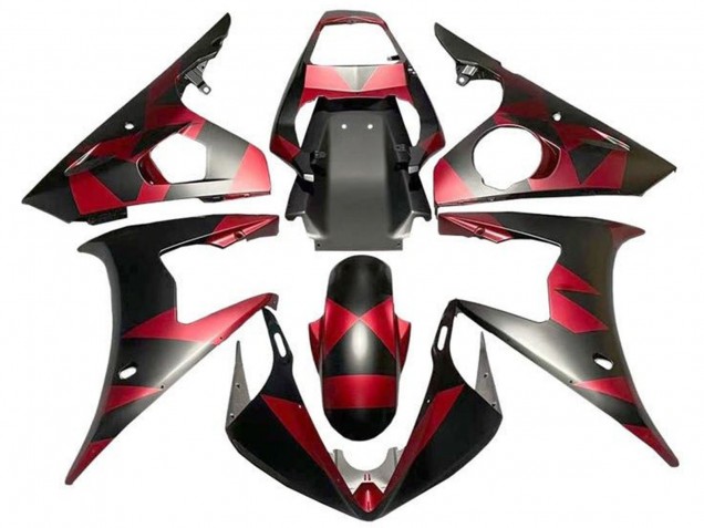 Carenado Moto Yamaha YZF R6 2003-2004 - Rojo Negro Mate Geométrico