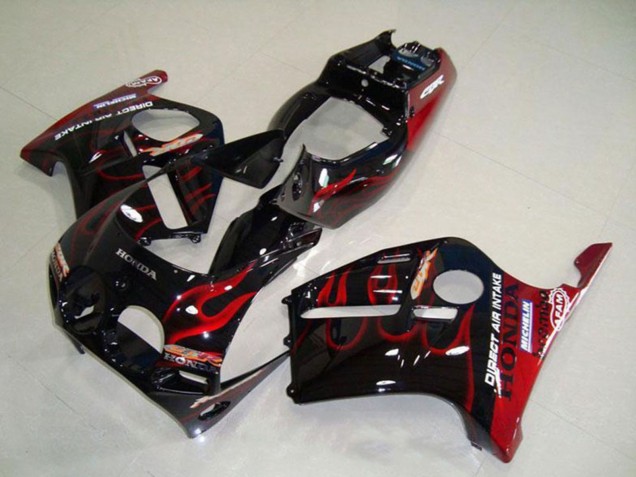 Carenado Moto Honda CBR250RR MC19 1988-1989 - Negro Brillante Rojo Llama