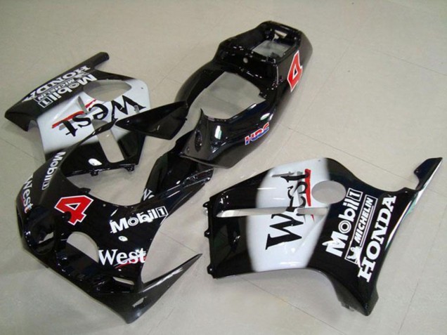 Carenado Moto Honda CBR250RR MC19 1988-1989 - Negro Brillante Blanco West Mobil HRC 4