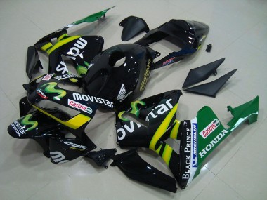 Carenado Moto Honda CBR600RR 2003-2004 - Negro Brillante Amarillo Verde MoviStar