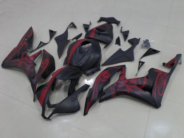 Carenado Moto Honda CBR600RR 2007-2008 - Negro Mate Rojo Cráneo Raya