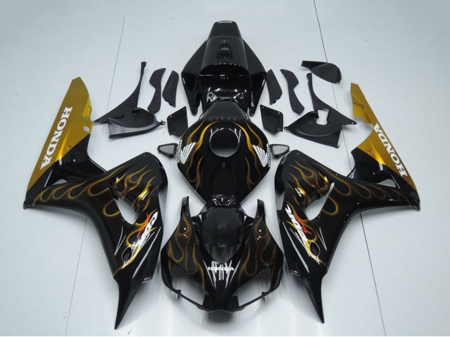 Carenados Moto Honda CBR1000RR 2006-2007 - Negro Brillante Oro Llama