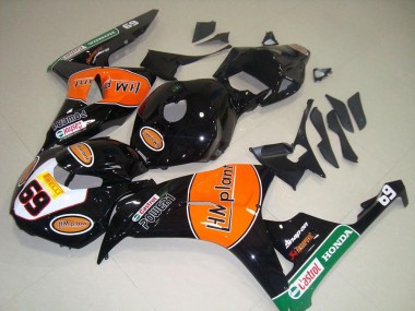 Carenado Moto Honda CBR1000RR 2006-2007 - Negro Brillante Naranja Verde Hm Plant Carrera 69