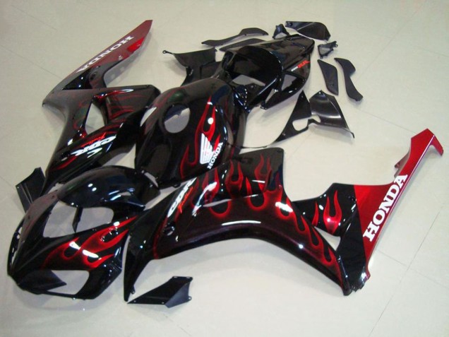 Kits Carenados Moto Honda CBR1000RR 2006-2007 - Negro Brillante Rojo Llama