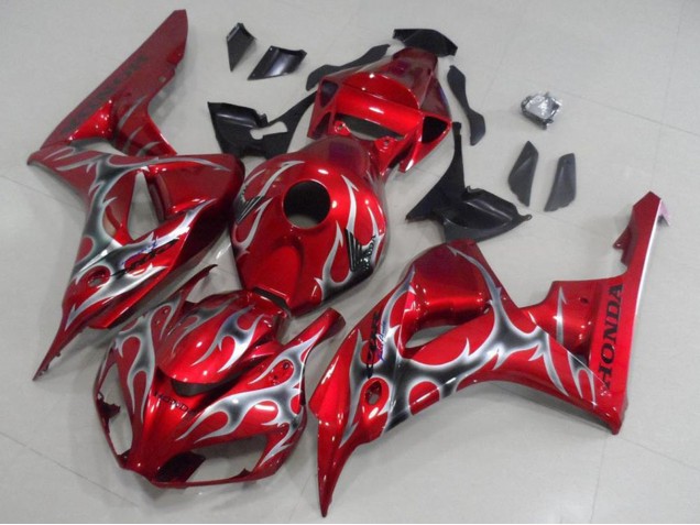 Carenado Moto Honda CBR1000RR 2006-2007 - Rojo Negro Plata Llama