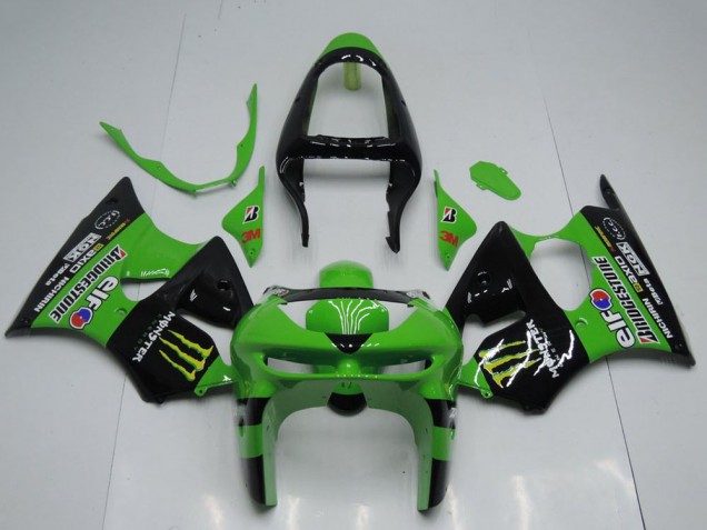Carenado Moto Kawasaki ZX6R 1998-1999 - Verde Negro Brillante Amarillo Elf Bridgestone Monstruo
