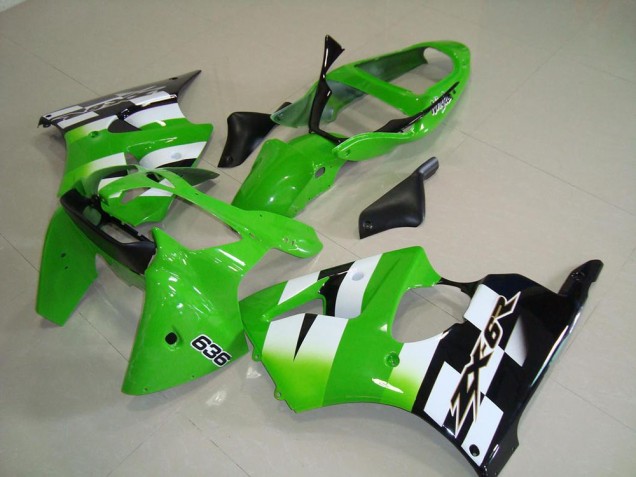 Carenado Moto Kawasaki ZX6R 2000-2002 - Verde Blanco Negro 636