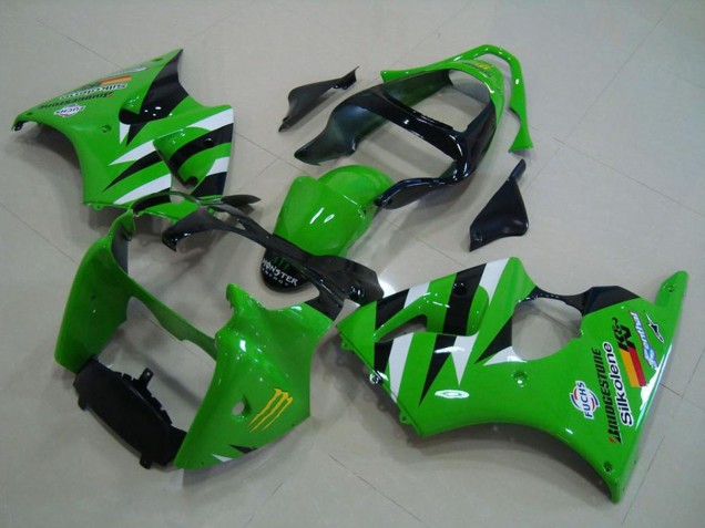 Carenado Moto Kawasaki ZX6R 2000-2002 - Verde Blanco Negro Brillante
