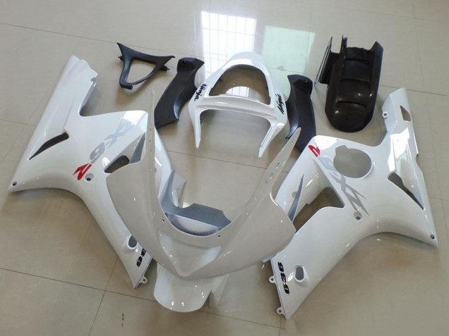 Carenado Moto Kawasaki ZX6R 2003-2004 - Blanco Plata Calcomanías