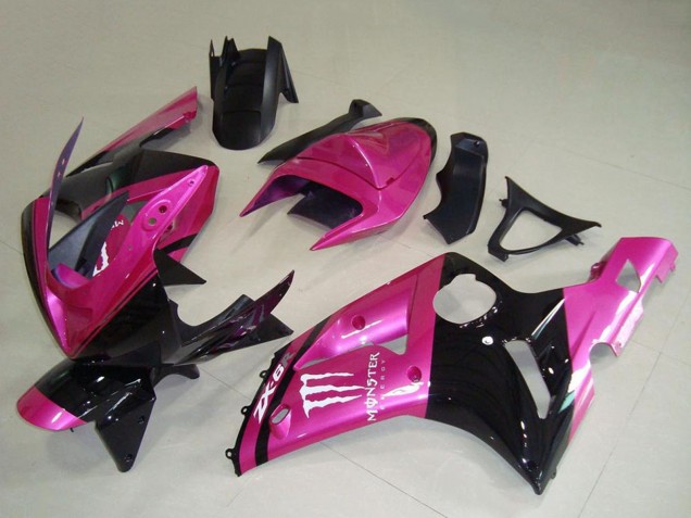 Carenado Moto Kawasaki ZX6R 2003-2004 - Rosa Negro Blanco Monstruo