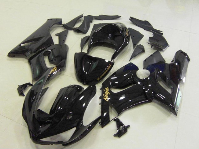 Carenado Moto Kawasaki ZX6R 2005-2006 - Negro Brillante Oro Calcomanías