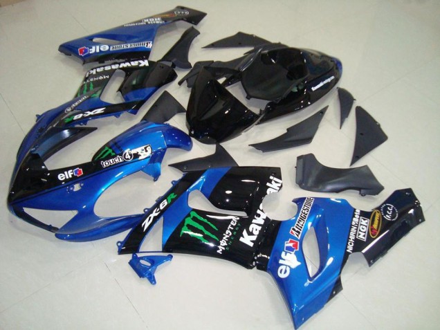 Carenado Moto Kawasaki ZX6R 2005-2006 - Azul Negro Brillante Verde Monstruo
