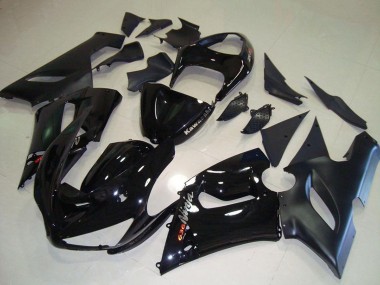 Carenado Moto Kawasaki ZX6R 2005-2006 - Negro Brillante Negro Mate Plata Rojo