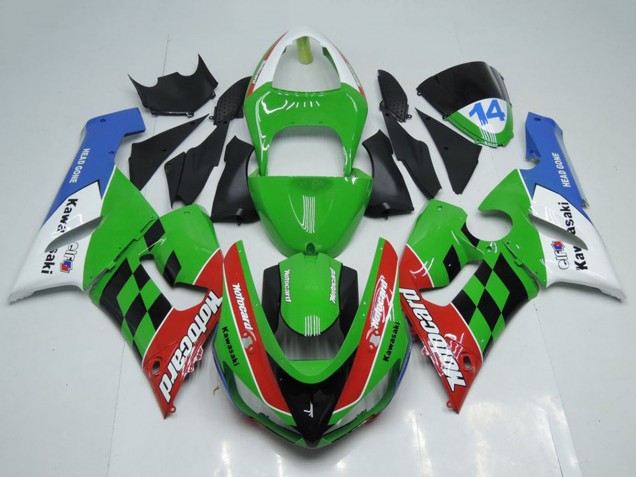 Carenado Moto Kawasaki ZX6R 2005-2006 - Blanco Verde Rojo Azul Negro Motocard