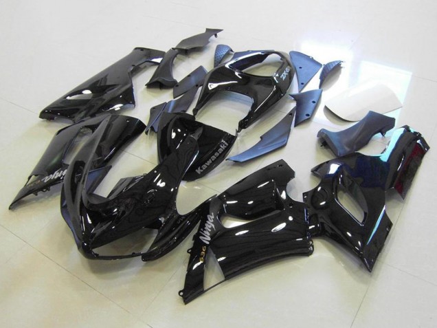 Carenado Moto Kawasaki ZX6R 2005-2006 - Negro Brillante Plata Calcomanías