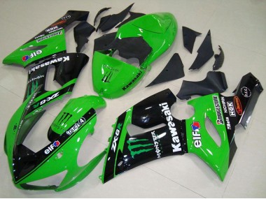 Carenado Moto Kawasaki ZX6R 2005-2006 - Verde Negro Brillante Elf Monstruo