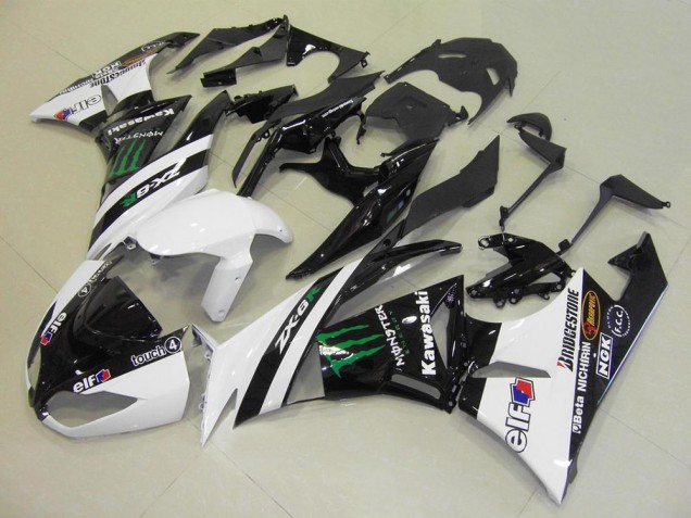 Carenado Moto Kawasaki ZX6R 2009-2012 - Blanco Negro Brillante Verde Elf Touch4 Monstruo Bridgestone