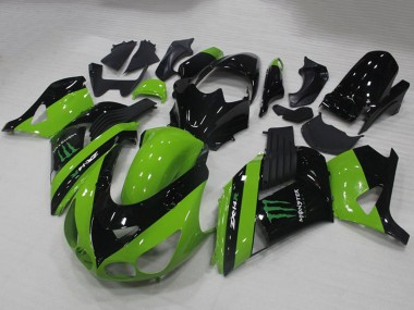 Carenado Moto Kawasaki ZX14R ZZR1400 2006-2011 - Verde Negro Brillante Monstruo