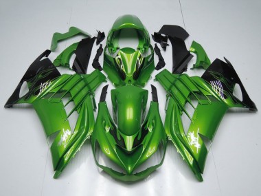 Carenado Moto Kawasaki ZX14R ZZR1400 2012-2024 - Verde Negro Brillante Llama Blanco Ninja