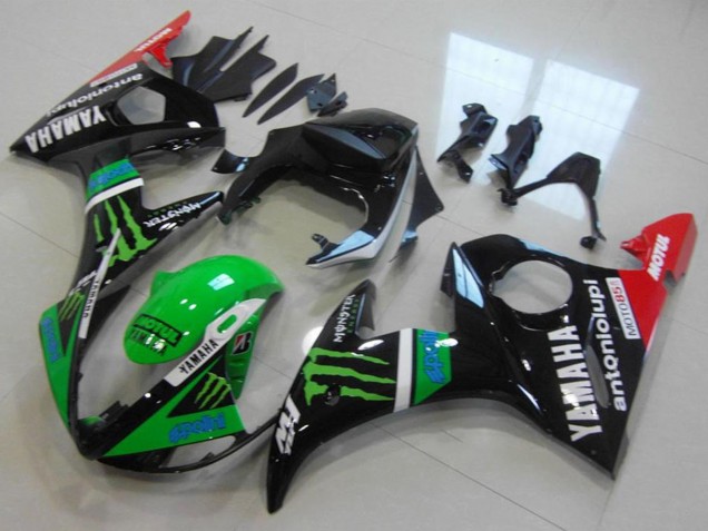 Carenado Moto Yamaha YZF R6 2003-2004 - Negro Brillante Rojo Verde Monstruo Motul