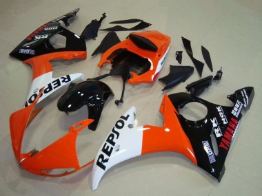 Carenado Moto Yamaha YZF R6 2003-2004 - Naranja Blanco Negro Brillante Repsol