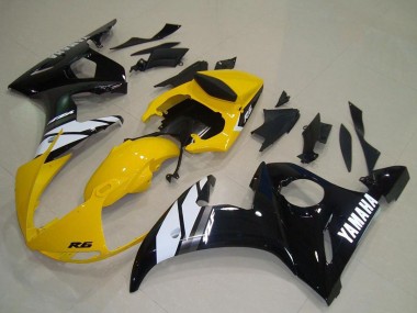 Carenado Moto Yamaha YZF R6 2003-2004 - Amarillo Blanco Negro Brillante