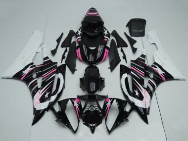 Carenado Moto Yamaha YZF R6 2006-2007 - Blanco Negro Brillante Rosa Estrella Llama