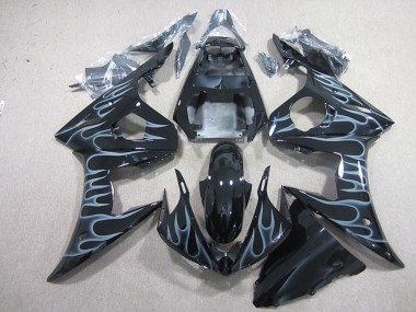 Carenado Moto Yamaha YZF R6 2003-2004 - Negro Brillante Plata Llama