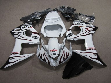 Carenado Moto Yamaha YZF R6 2003-2004 - Blanco Negro Brillante Llama Tiburón