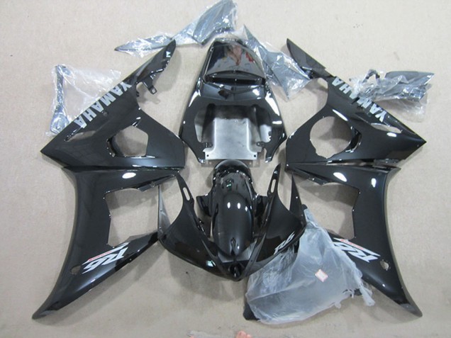 Carenado Moto Yamaha YZF R6 2003-2004 - Negro Brillante Plata Calcomanías