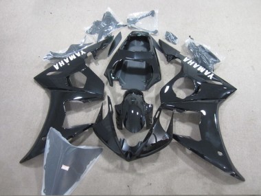 Carenados Moto Yamaha YZF R6 2003-2004 - Negro Brillante Blanco Calcomanías