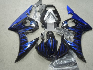 Carenado Moto Yamaha YZF R6 2003-2004 - Negro Brillante Azul Llama