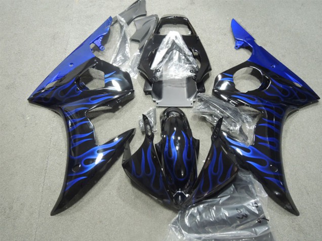 Carenado Moto Yamaha YZF R6 2003-2004 - Negro Brillante Azul Llama