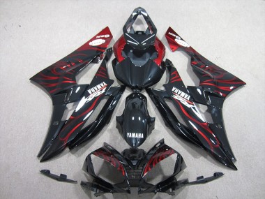 Carenado Moto Yamaha YZF R6 2006-2007 - Negro Brillante Rojo Llama
