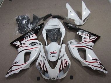 Carenado Moto Yamaha YZF R1 1998-1999 - Blanco Negro Brillante Rojo Llama Tiburón