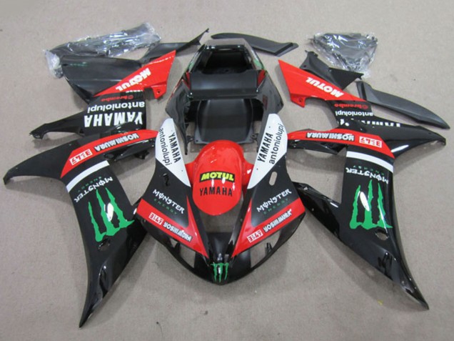 Carenado Moto Yamaha YZF R1 2002-2003 - Rojo Negro Brillante Blanco Verde Motul Monstruo