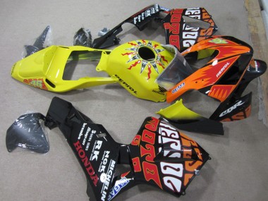 Carenado Moto Honda CBR600RR 2003-2004 - Amarillo Naranja Negro Brillante Rossi Repsol 46