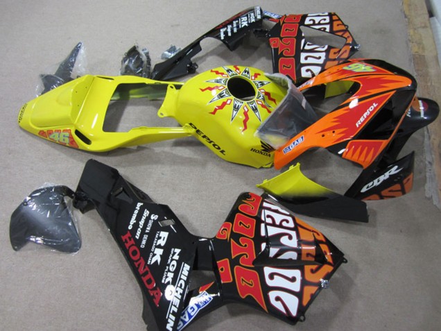 Carenado Moto Honda CBR600RR 2003-2004 - Amarillo Naranja Negro Brillante Rossi Repsol 46