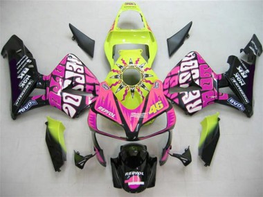 Carenado Moto Honda CBR600RR 2003-2004 - Amarillo Rosa Negro Brillante Valentino Rossi