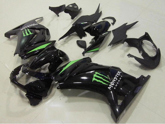 Carenado Moto Kawasaki ZX250R 2008-2012 - Negro Brillante Verde Monstruo Energy