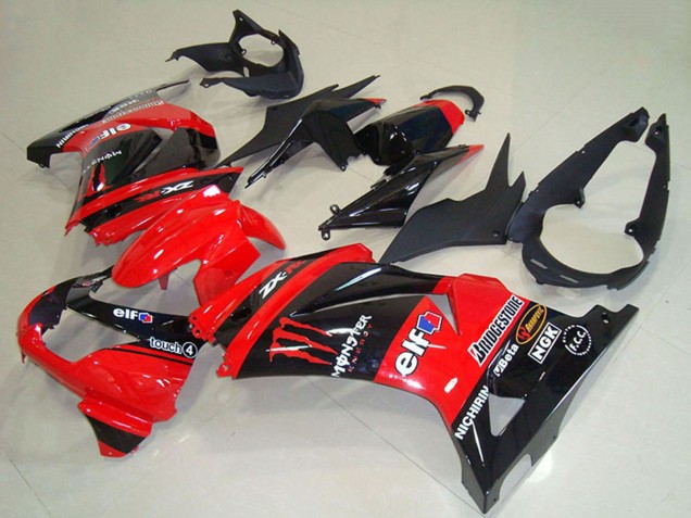 Carenado Moto Kawasaki ZX250R 2008-2012 - Rojo Negro Brillante Elf Touch4 Monstruo