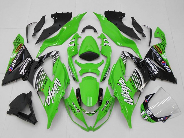 Carenado Moto Kawasaki ZX6R 2013-2018 - Verde Blanco Plata Negro Elf Touch4 Bridgestone 11