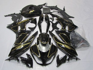 Carenado Moto Kawasaki ZX6R 2009-2012 - Negro Brillante Plata Oro